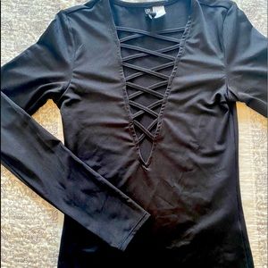 Deep V cris cross stretch top